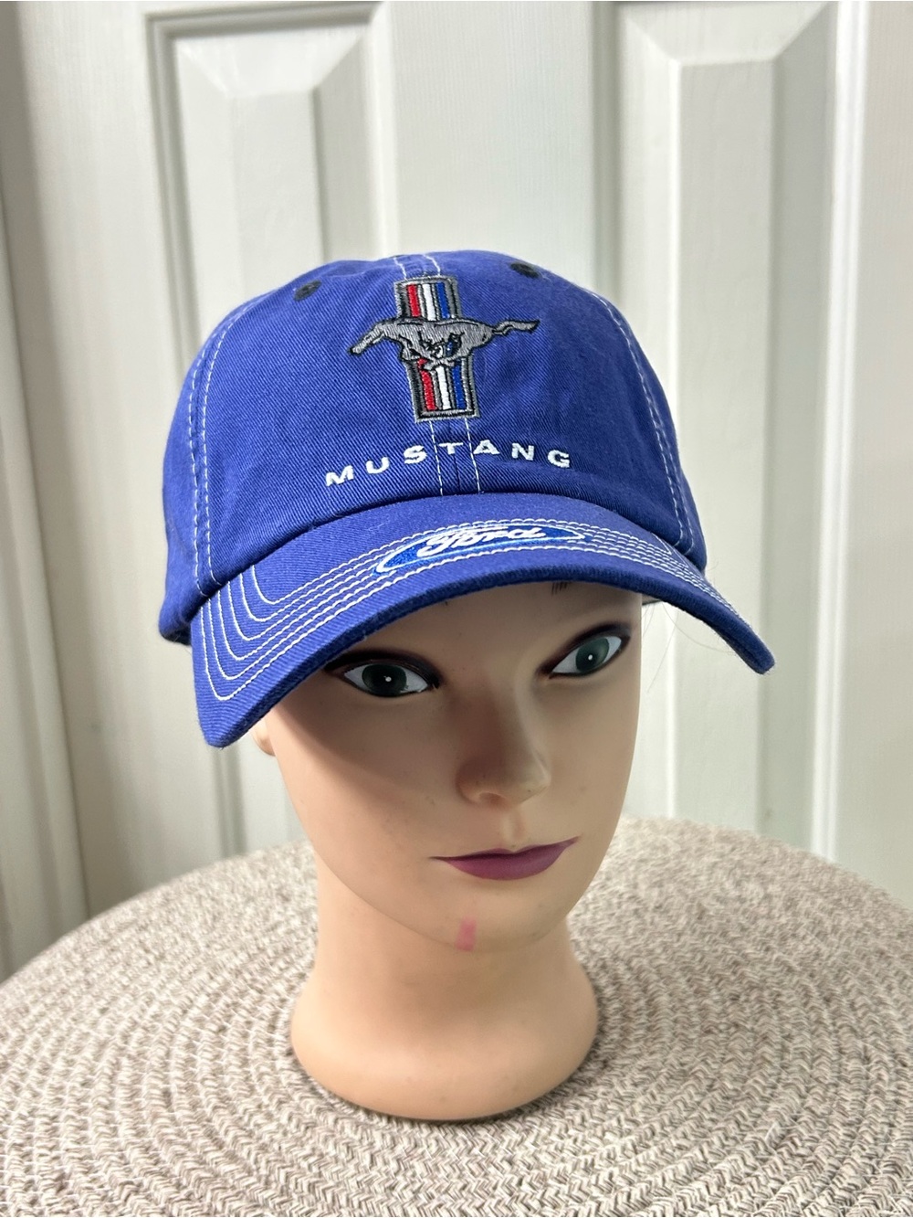 VTG Ford Mustang Embroidered Adjustable Strapback Hat Cap Blue